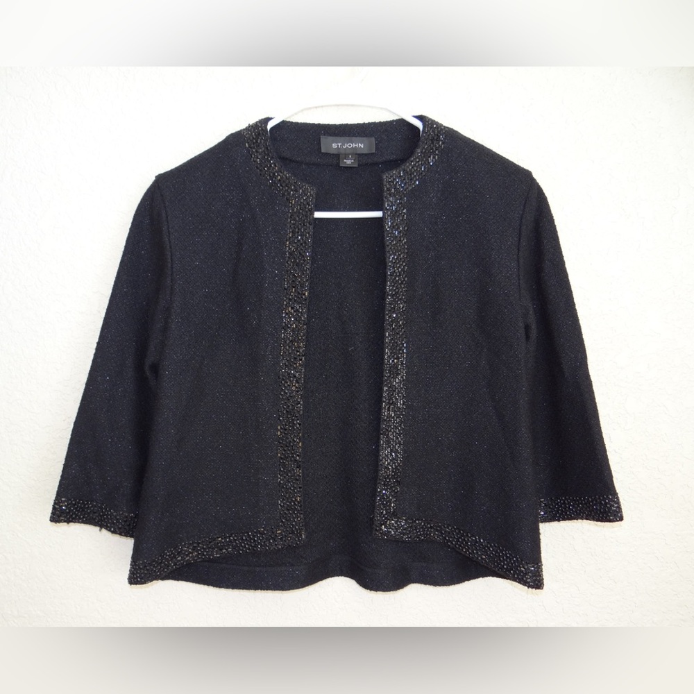 ST. JOHN Evening Embellished Beaded Knit Blazer Jacket Black Size 2